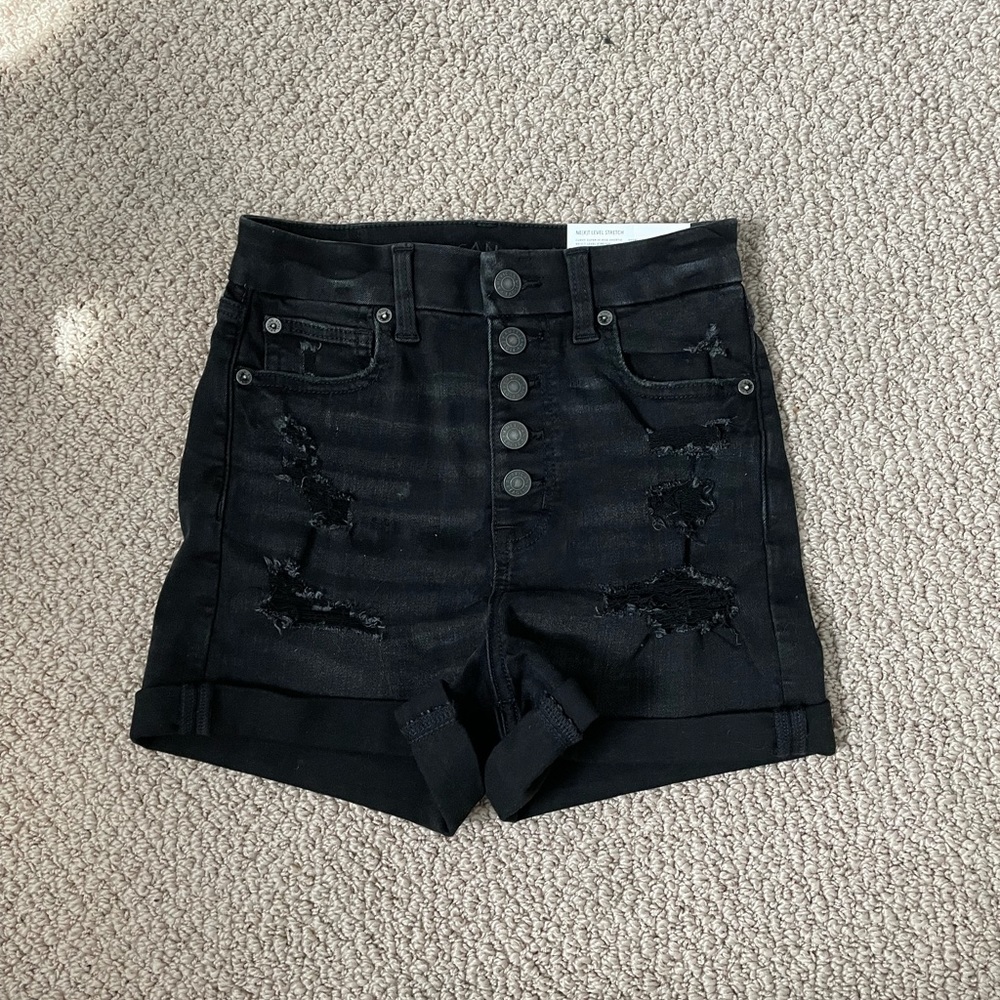 AE Curvy Super high rise black denim shorts